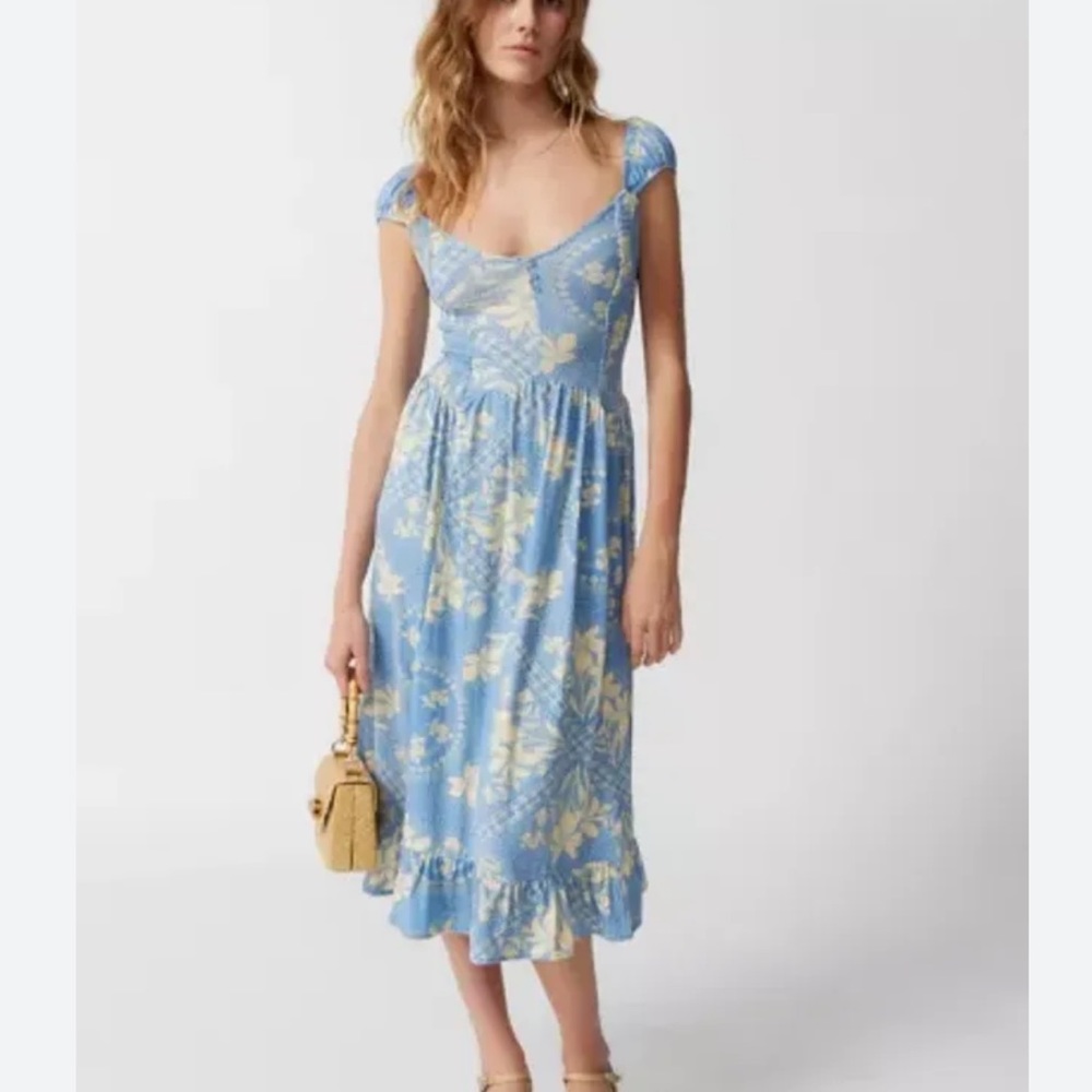 Urban Outfitters Elenor Blue Floral Midi Dress